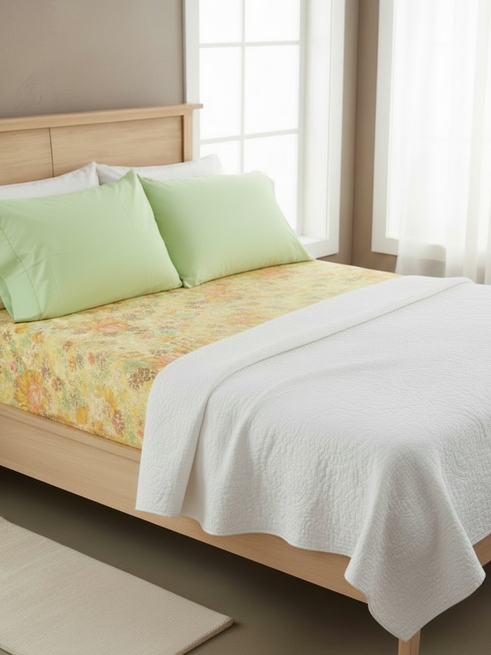 Vintage 70’s Dan River Floral Print Double Flat Bed Sheet With Pillow Case Set